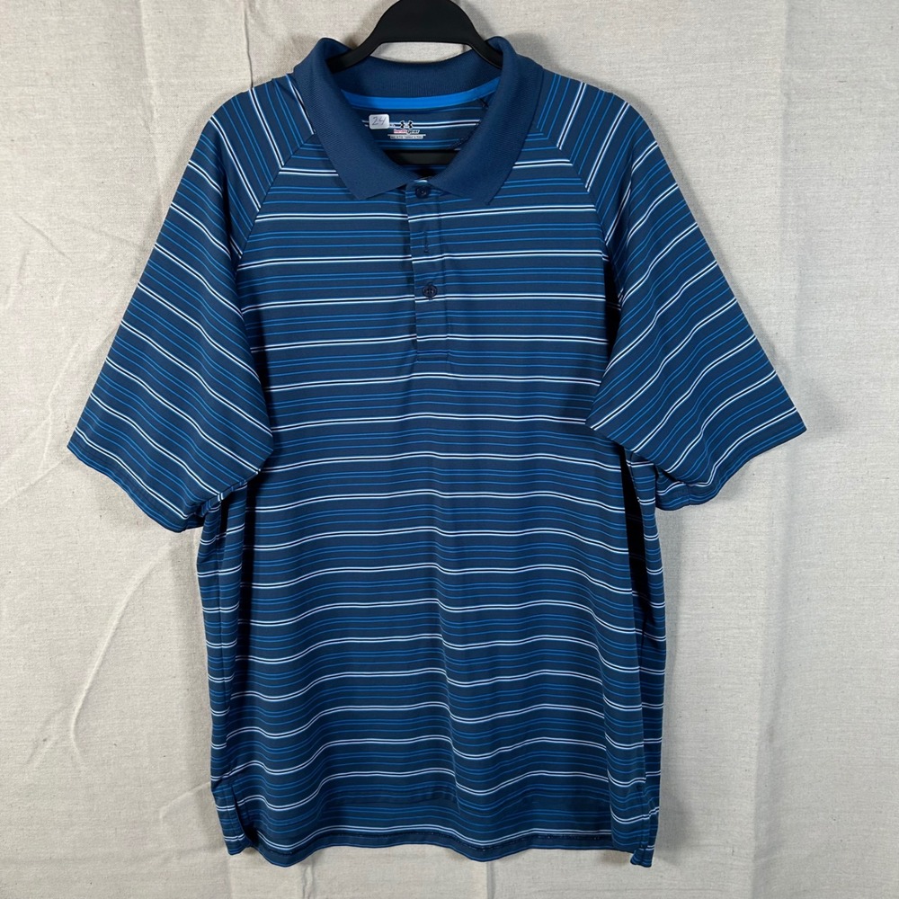 Under‎ Armour HeatGear Mens XL Blue Striped Short Sleeve Performance Polo Shirt
